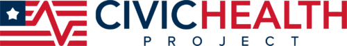Civic Health Project logo of American flag with vital signs in red white and blue.