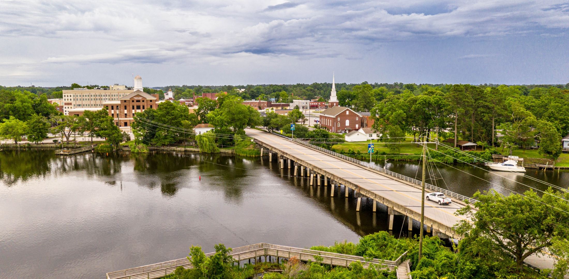 aerial view of Jacksonville, North Carolina bridge